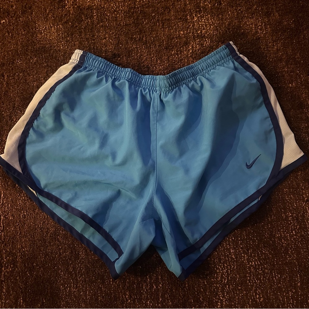 Nike Women's Sky Blue Athletic Shorts with Navy Trim